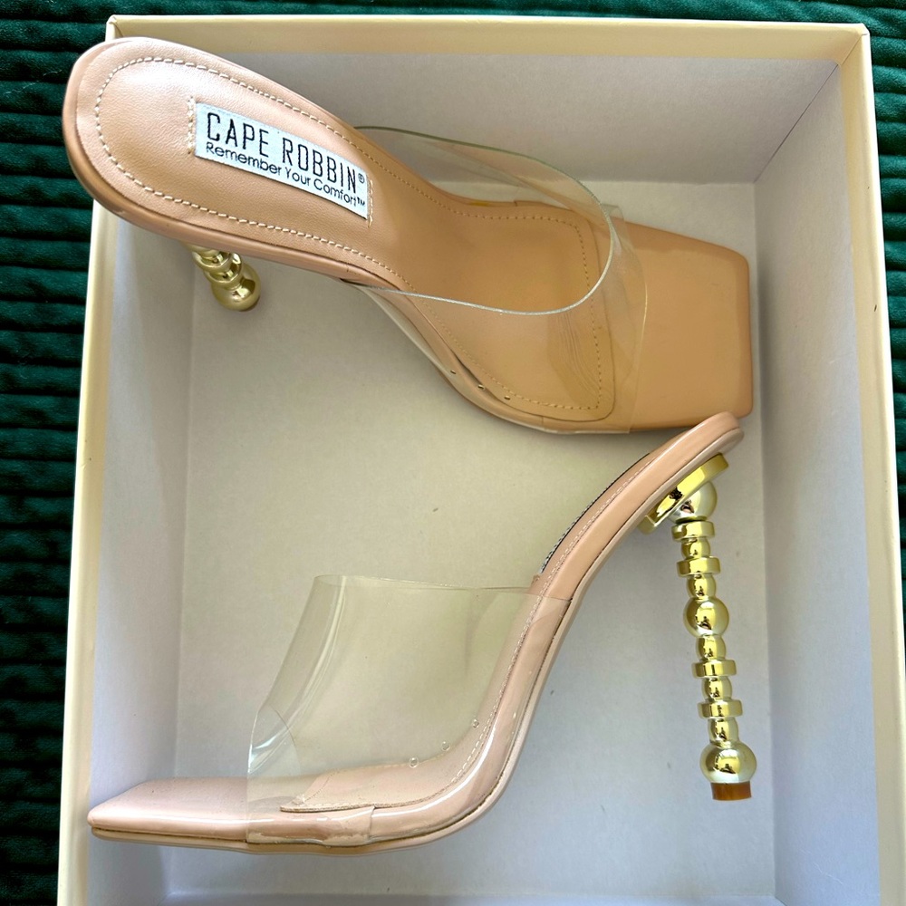 New clear high heels